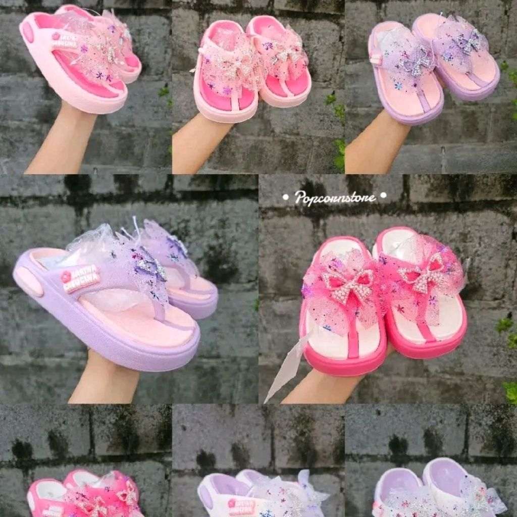 รองเท้าหูหนีบลายโบ สีพาสเทลสดใส (ไซร์24-35) พร้อมส่งในไทย
