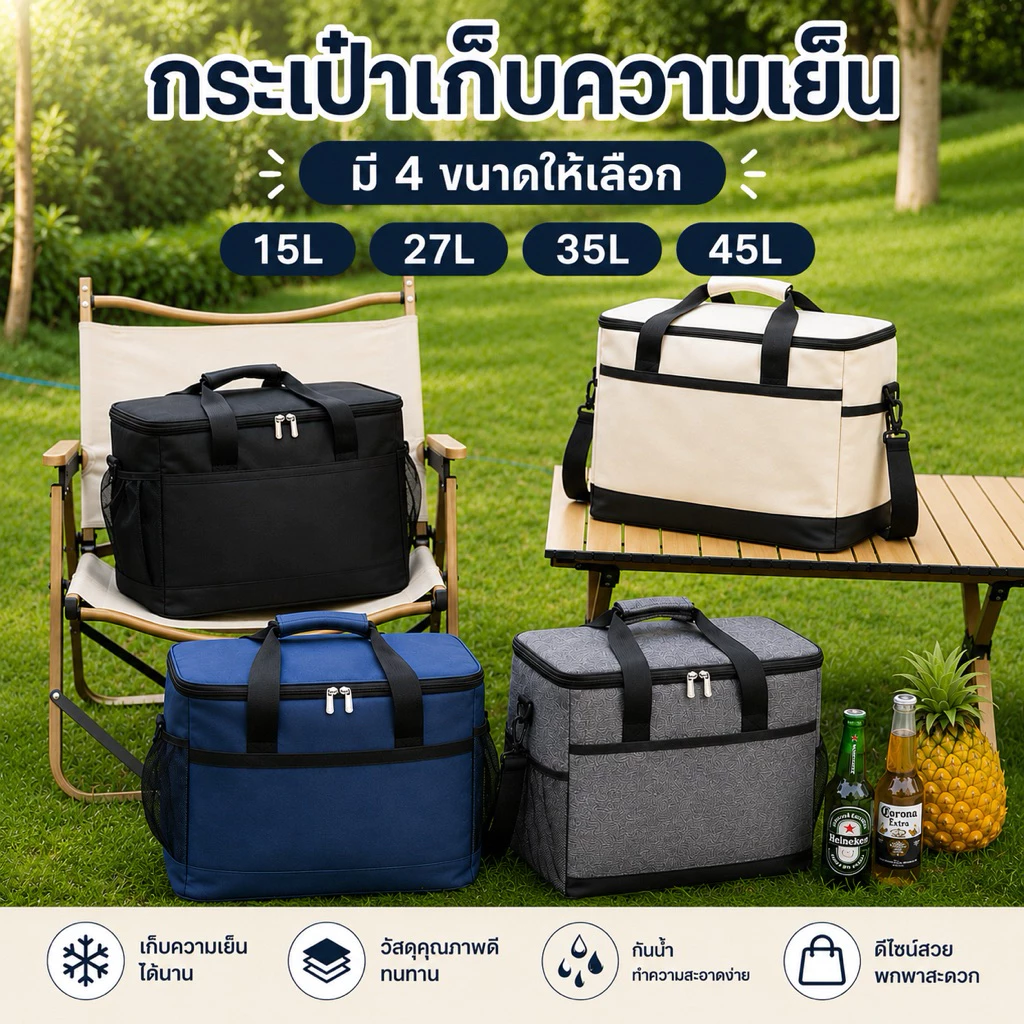 กระเป๋าเก็บความเย็น/ร้อน 15L/27L/35L/45L กระเป๋าเก็บอุณหภูมิ สำหรับปิคนิค เก็บเครื่องดื่ม อาหาร อื่นๆ