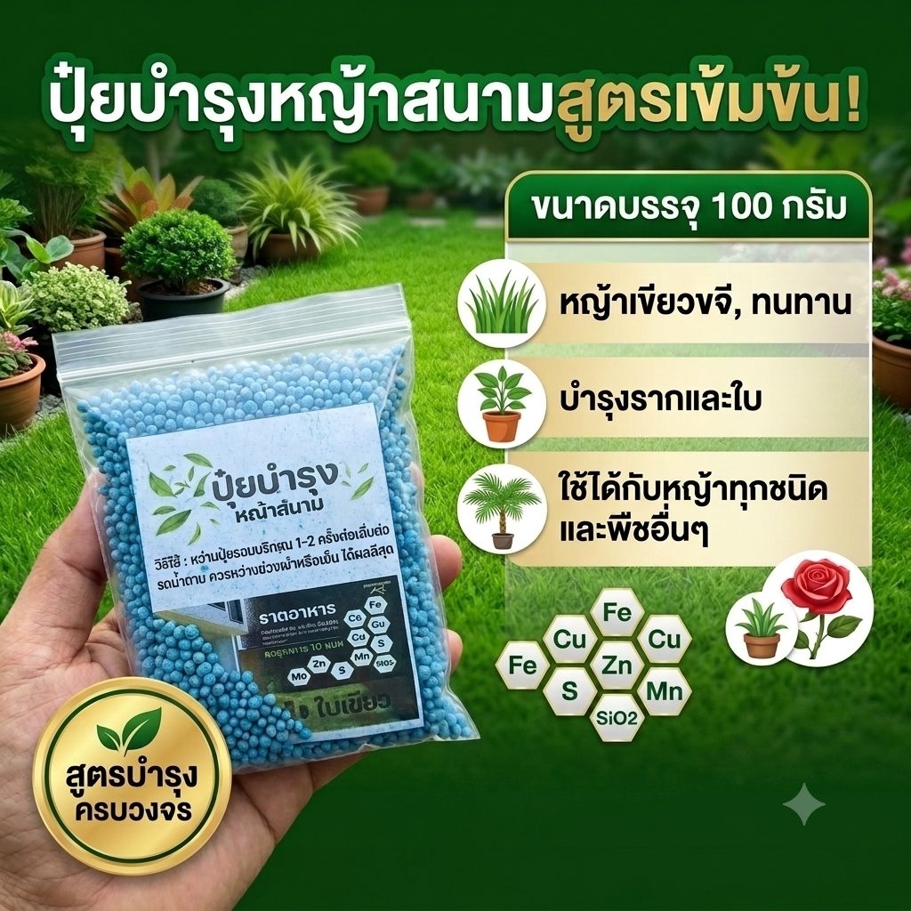 ปุ๋ยบำรุงหญ้าสนาม ขนาด 200 กรัม หญ้าเขียว โตไว ใบแข็งแรง