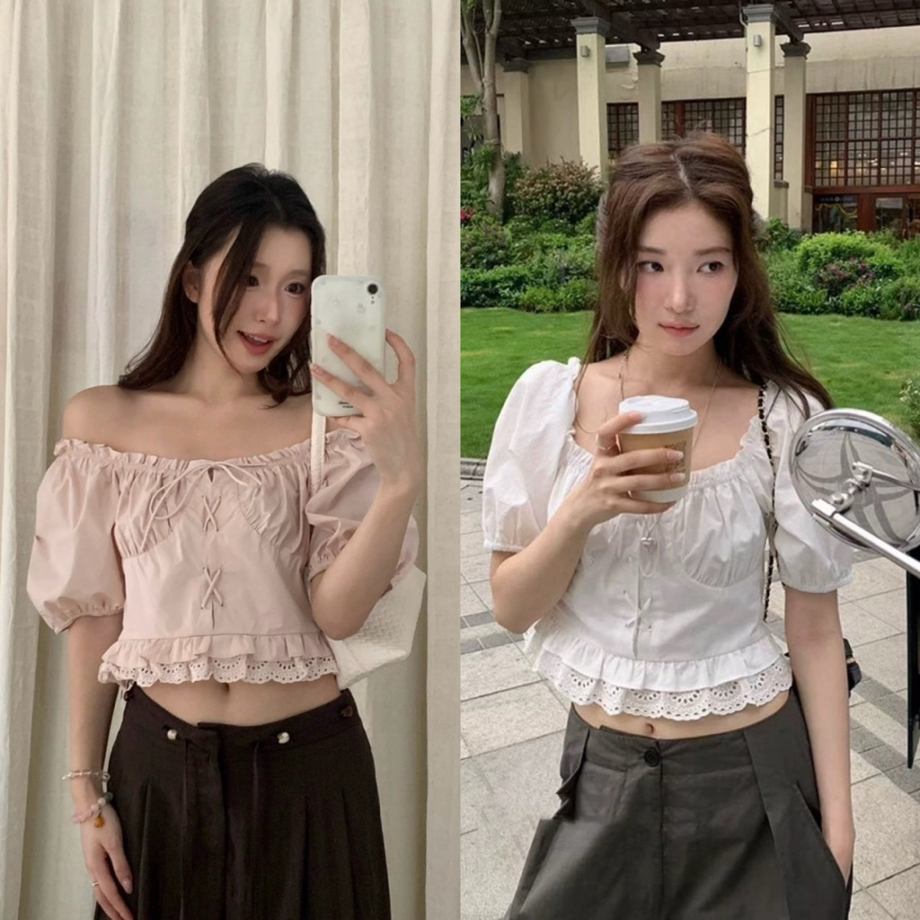 📍พร้อมส่ง📍10325# เสื้อคอเหลี่ยม แขนตุ๊กตา หลังสมอค จะใส่เป็นเปิดไหล่ก็ดู sexy เนื้อผ้าดี งานสวย  TAG:WG.WE 🇰🇷