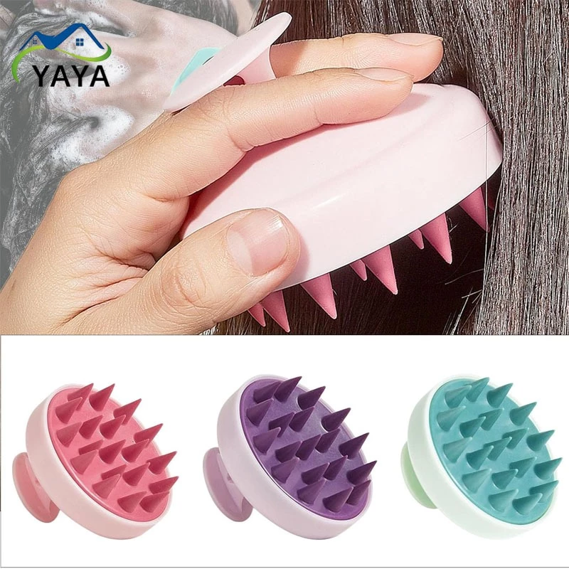 แปรงสระผมสีพื้น ด้ามจับ แปรงนวดหนังศีรษะซิลิโคน ขนแปรงนุ่ม ไม่ทำร้ายหนังศีรษะ