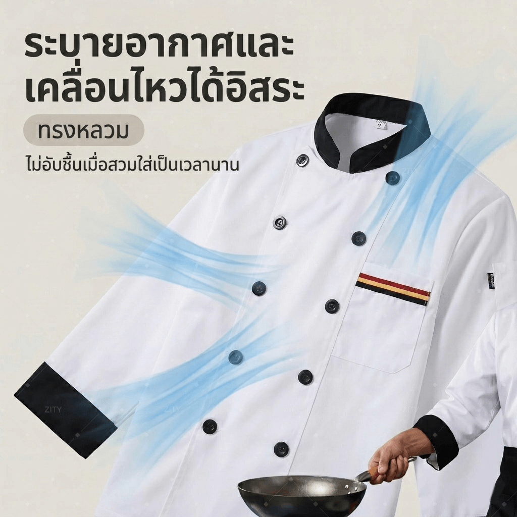 แจ็คเก็ตเชฟ Unisex สีดำแขนสั้น ชุดระบายอากาศ รูปที่ 3