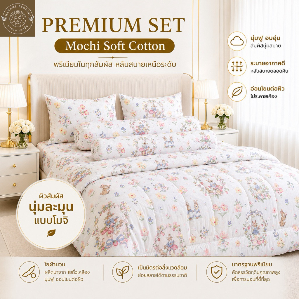Madame Bedding Mochi Soft Cotton ชุดเครื่องมาดาม สัมผัสนุ่มละมุนแบบโมจิ (ผ้านวม ใยถั่วเหลือง)