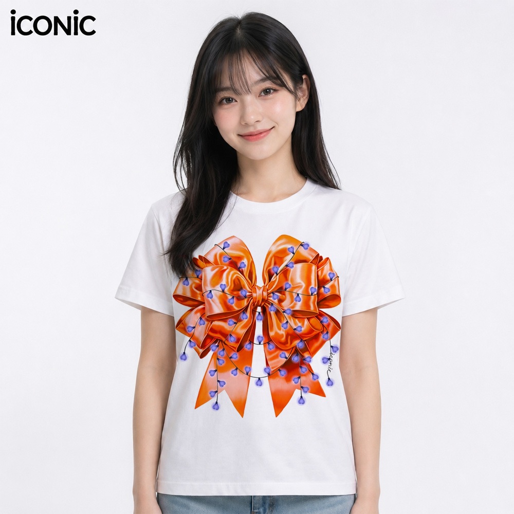 iCONiC CAROL T-SHIRT ORANGE #20325X สีส้ม เสื้อยืด พิมพ์ลายโบว์ ประดับไฟ