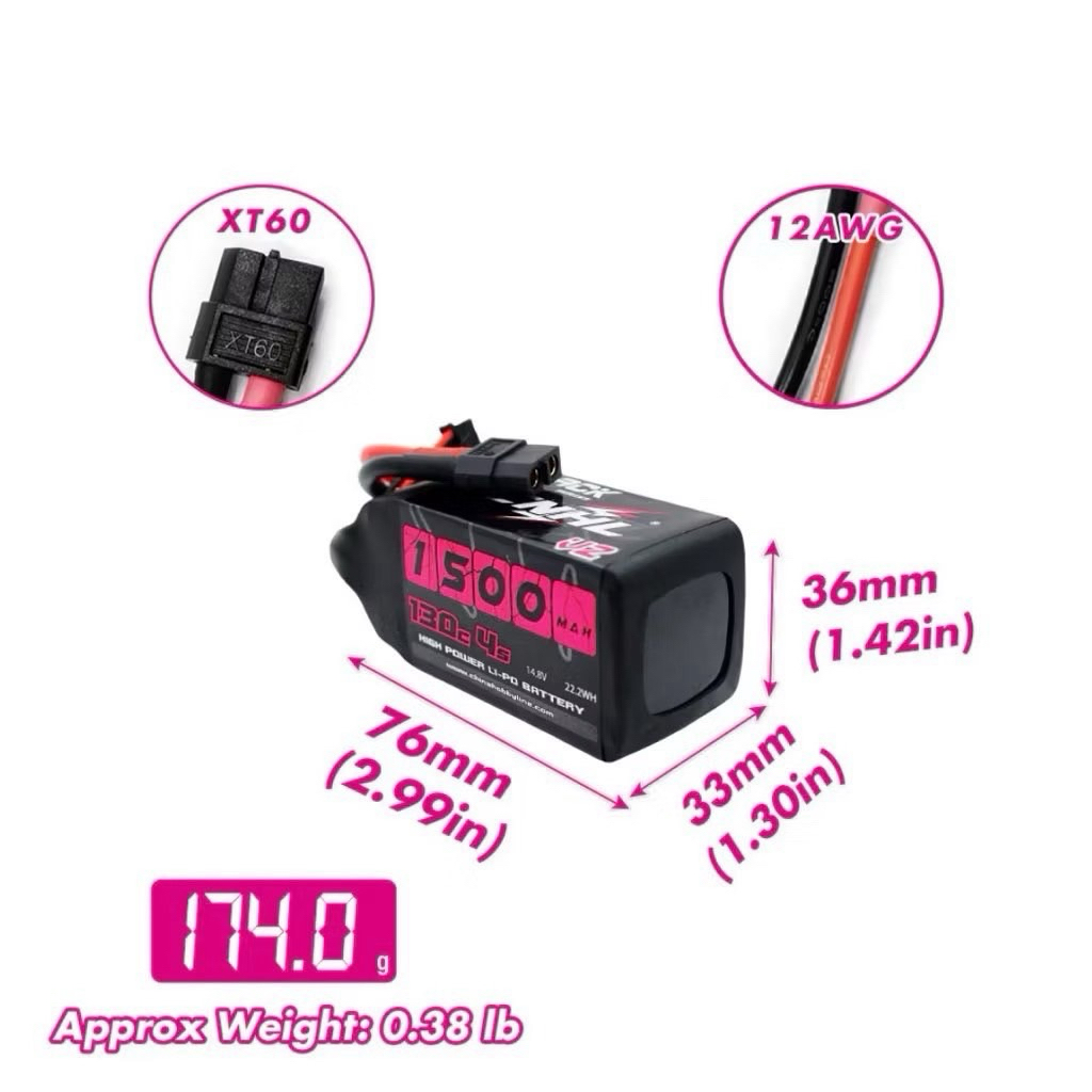CNHL 4S 14.8V 1500mAh 130C (XT60) V2.0 Black Series