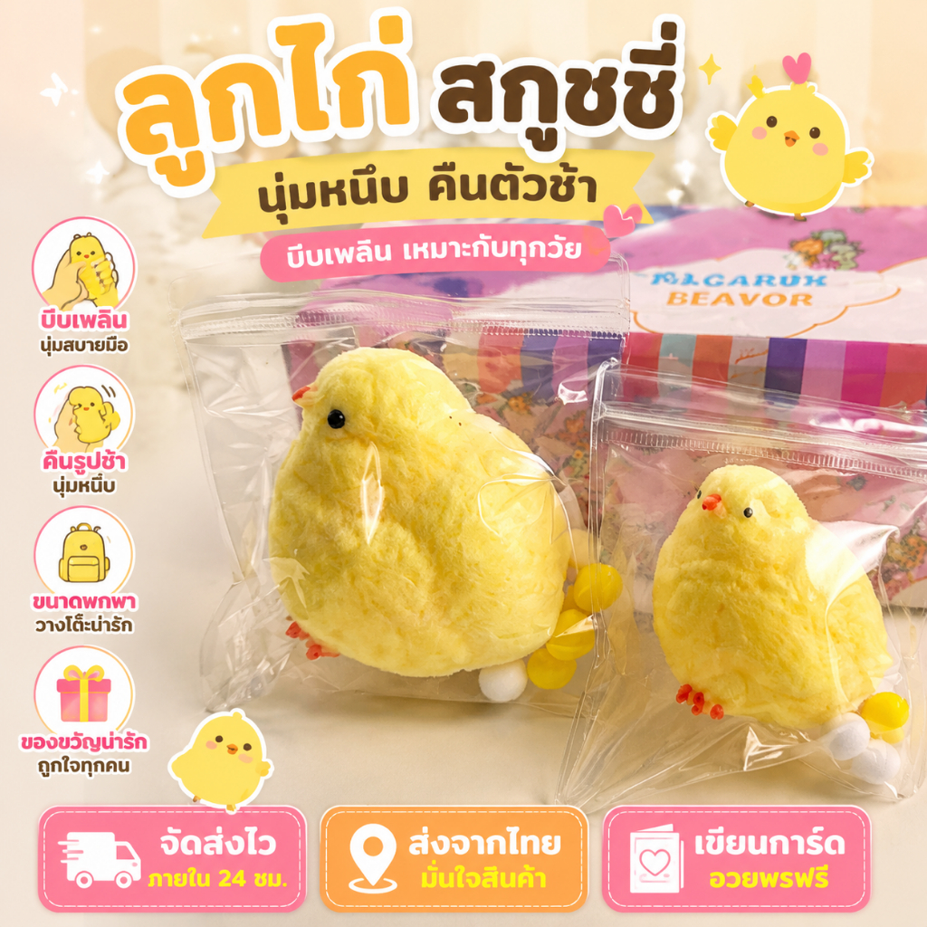 ของเล่นบีบไก่จำลองแสนสนุก ของเล่นบีบไก่เนื้อนุ่ม ของเล่นปลายนิ้วเพื่อคลายเครียดสำหรับผู้ใหญ่และเด็ก