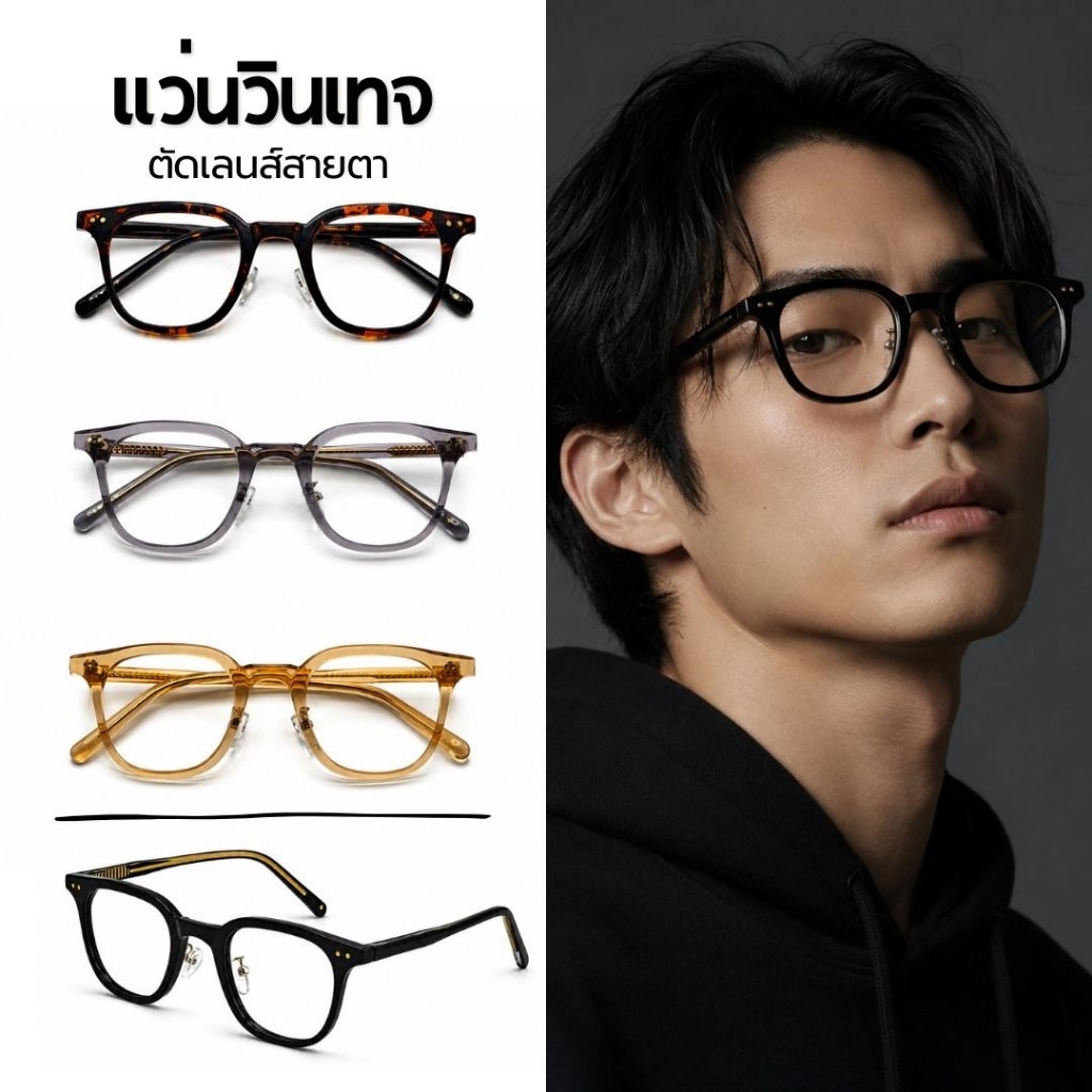 กรอบแว่นตาวินเทจ (TR90 + เสริมโครงด้านใน) แข็งแรง, ทนทาน, สีไม่ลอก มีบริการตัดเลนส์สายตารุ่น 5240