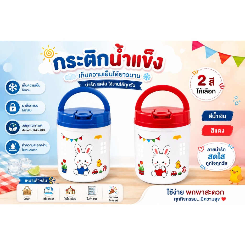 PB-808 กระติกน้ำแข็ง ทรงกลม มีลาย ขนาด 2 ลิตร ( พร้อมส่ง )