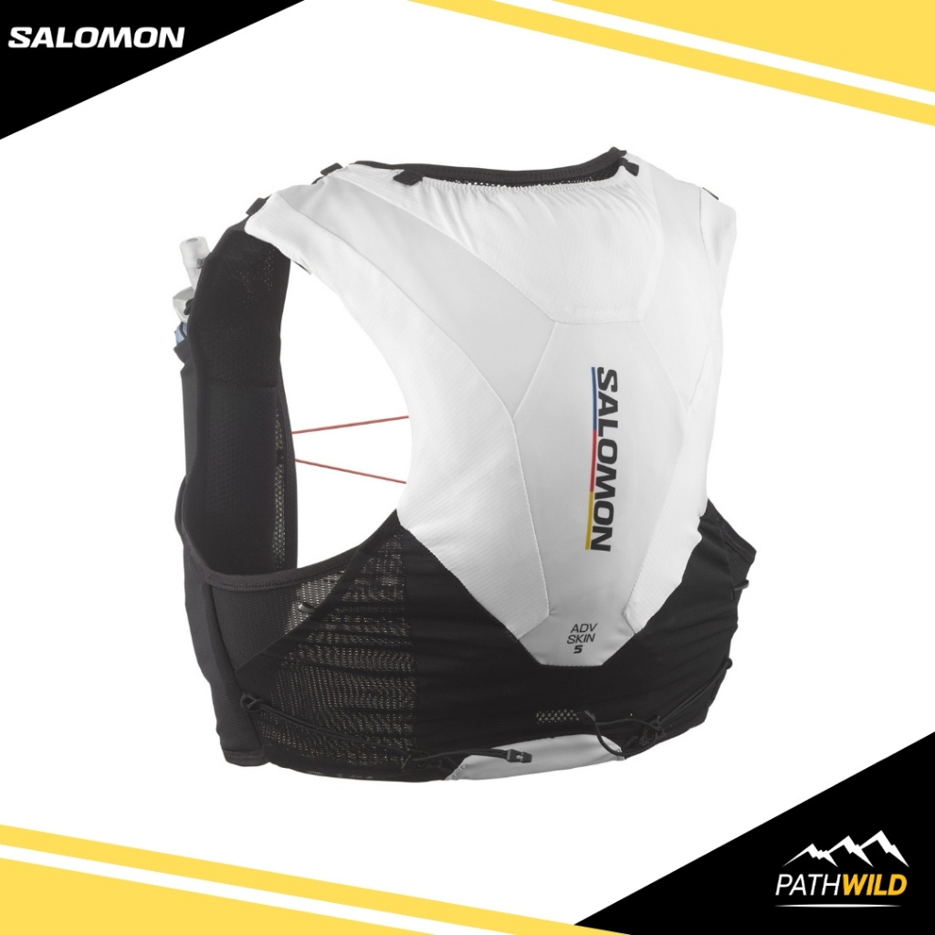 SALOMON ADV SKIN 5 RACE FLAG SET เป้น้ำสำหรับวิ่งเทรล ความจุ 5 ลิตร แนบกระชับ ระบายอากาศดี เหมาะกับการวิ่งเทรล