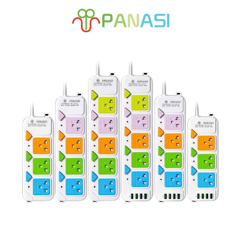 Panasi ปลั๊กไฟ รางปลั๊กไฟ ปลั๊กพ่วง USB สาย 2 3 5 เมตร เต็ม สายไฟต่อพ่วง มีช่อง 4 USB มีสวิตซ์เปิดปิด  ปลั๊ก 3 ตา