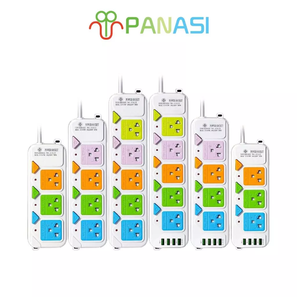 Panasi ปลั๊กไฟ รางปลั๊กไฟ ปลั๊กพ่วง USB สาย 2 3 5 เมตร เต็ม สายไฟต่อพ่วง มีช่อง 4 USB มีสวิตซ์เปิดปิด ปลั๊ก 3 ตา