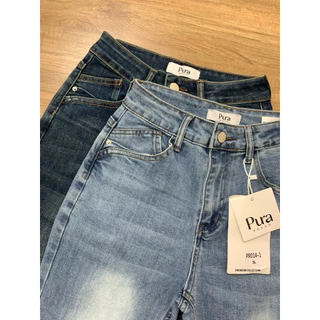 Pura:Code:PR013-PR014 ยีนส์ขาม้าผ้ายืดทรงคลาสสิกซิป YKK งานพรีเมียมแต่งกระเป๋า ดีเทลฟอกไฮไลท์พรางหุ่น ใช้ผ้าทอPremium ยื