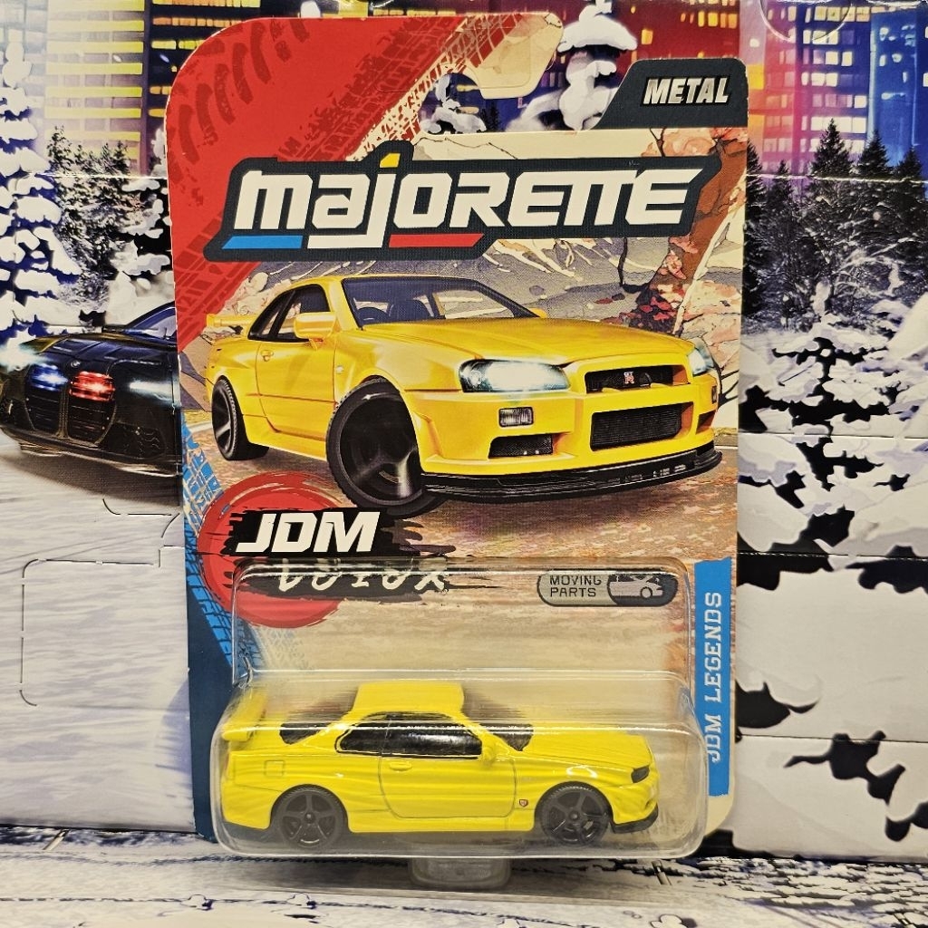 โมเดล รถของเล่น Majorette Nissan GTR R34 สีเหลือง ในแพ็ค รถสวย