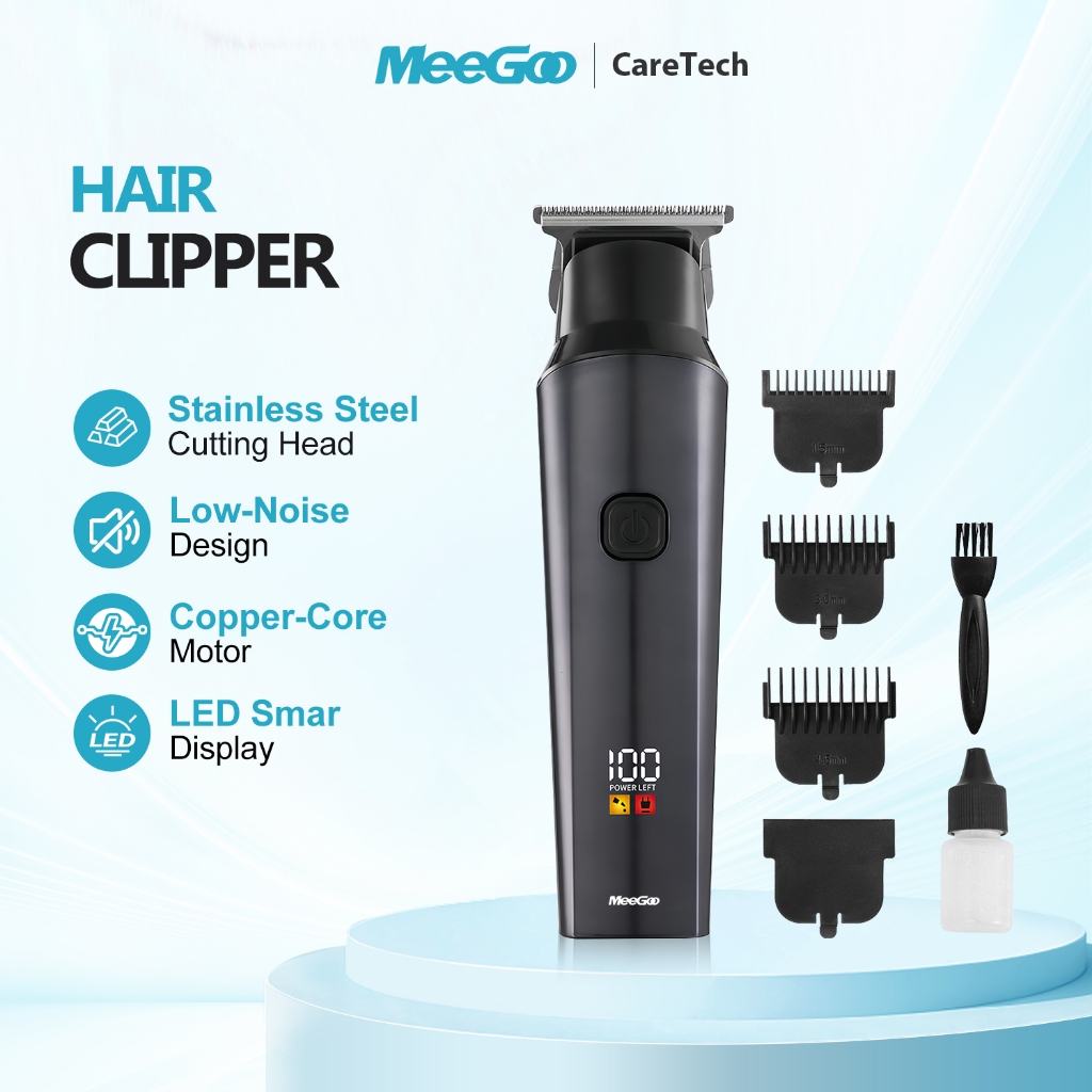 MeeGoo Electric Hair Clipper ปัตตาเลี่ยนไร้สาย หน้าจอ LED มอเตอร์ทองแดง 7000 รอบ แบต 2000mAh มีหวีปรับระดับ ตัดผมไม่ติด