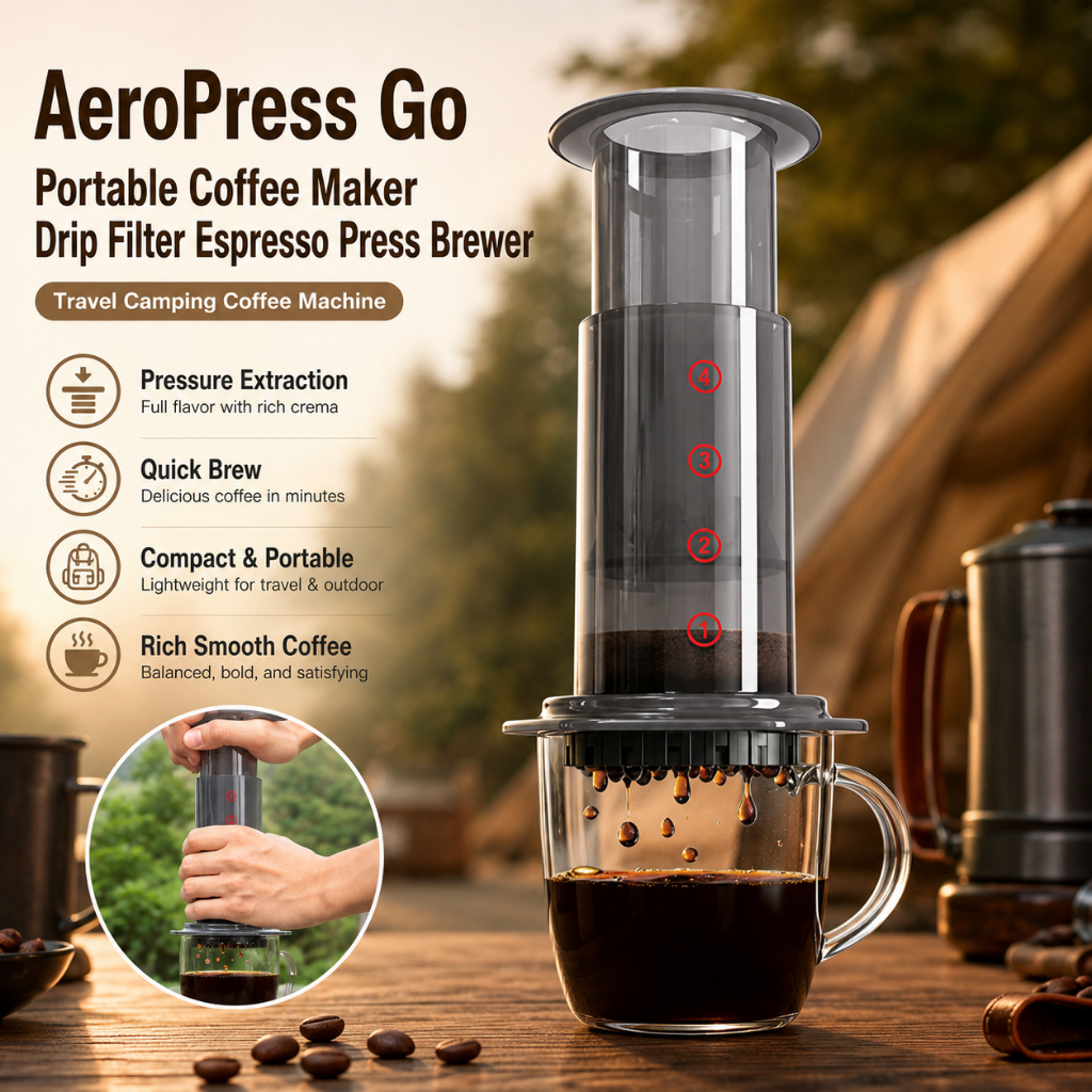 AeroPress Go Portable Coffee Maker Drip Filter Espresso Press Brewer, Travel Camping Coffee Machine