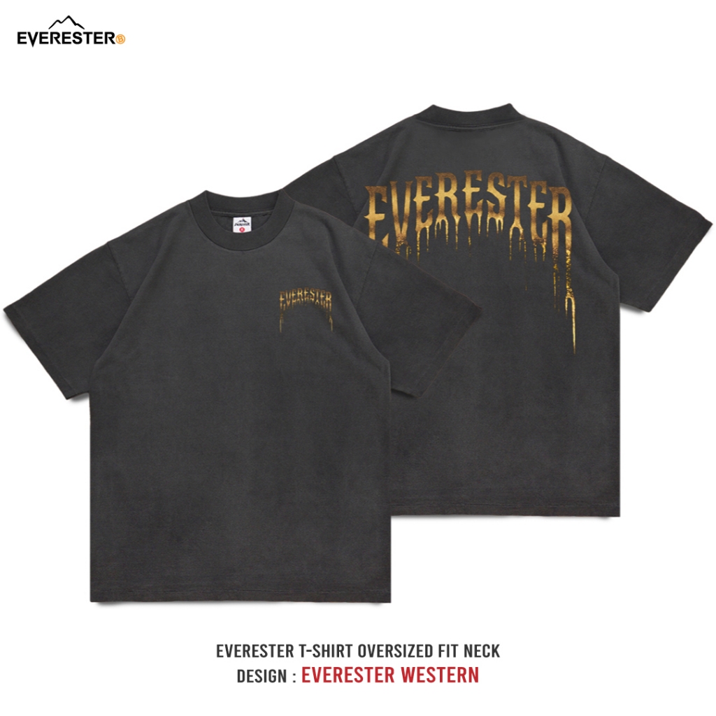 EVERESTER เสื้อยืด Oversized วินเทจ เฟดเทาดำ Heavy Western ฟอกนุ่ม เสื้อยืดผู้ชาย FED