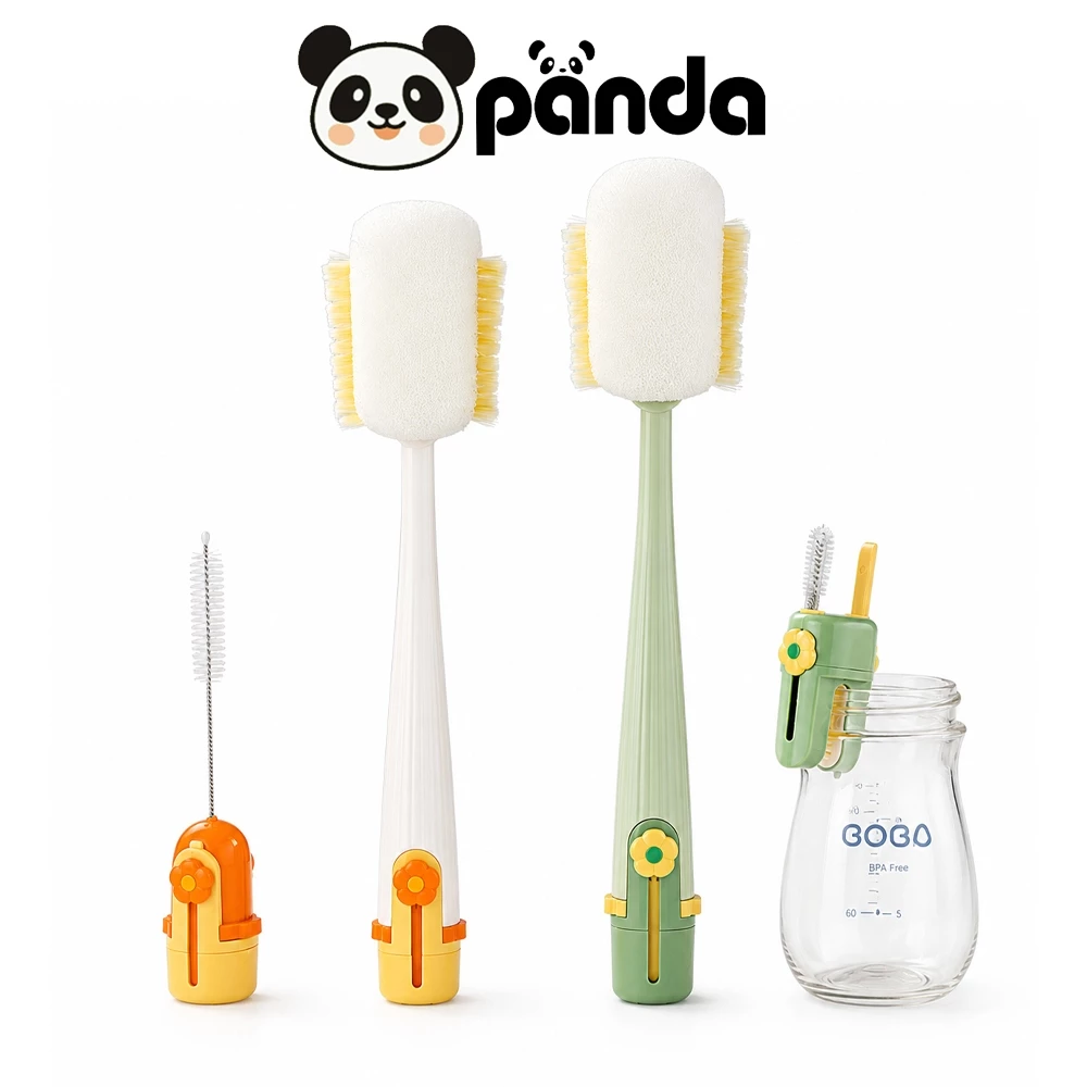 PANDA แปรงล้างขวด แปรงล้างแก้ว หัวแปรง2in1 แก้วทำความสะอาด