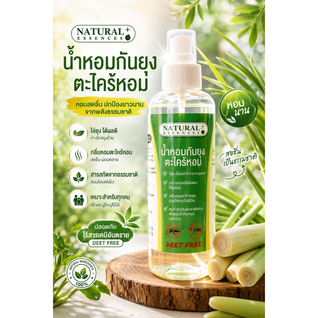 น้ำหอมกันยุงตะไคร้หอม Natural Essences 250 มล. ตะไคร้หอมไล่ยุง ไล่มด ไล่แมลง รุ่นแกลอนสุดคุ้ม Deet Free