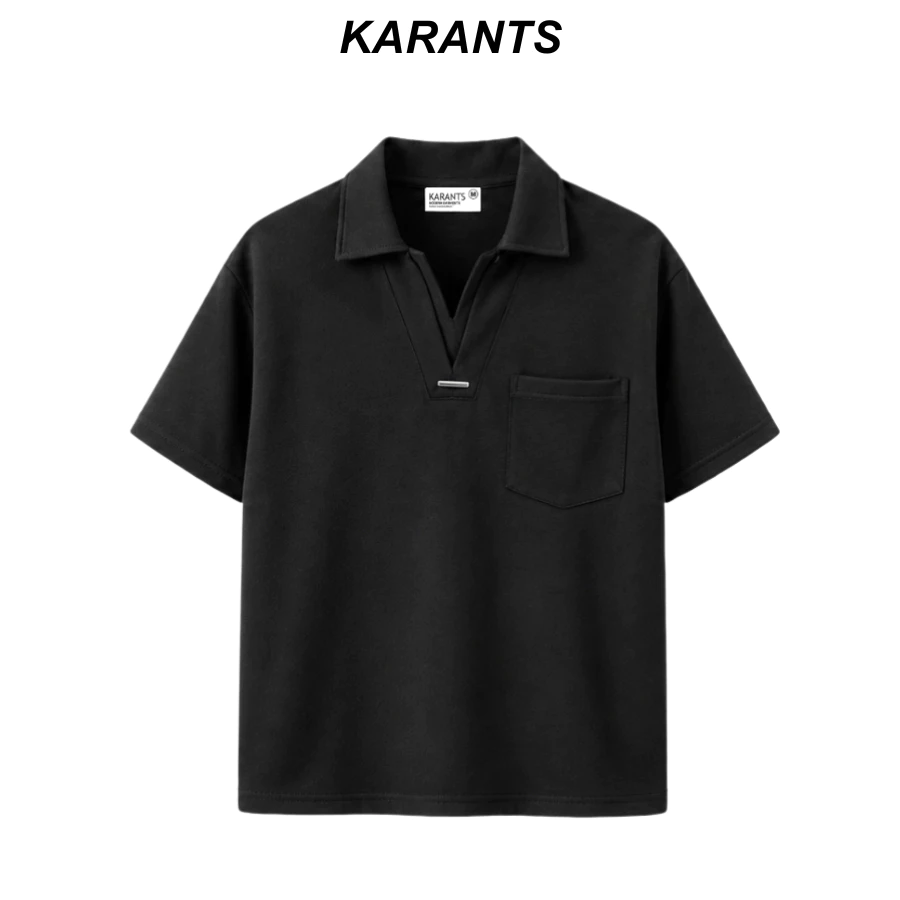 [เคลียร์สต็อก] Karants เสื้อโปโล RegularFit ผ้าฟลีซ 2 ด้าน คอวี ตัดต่อกระเป๋า แถบโลหะ Unisex ชาย-หญิง - KR209