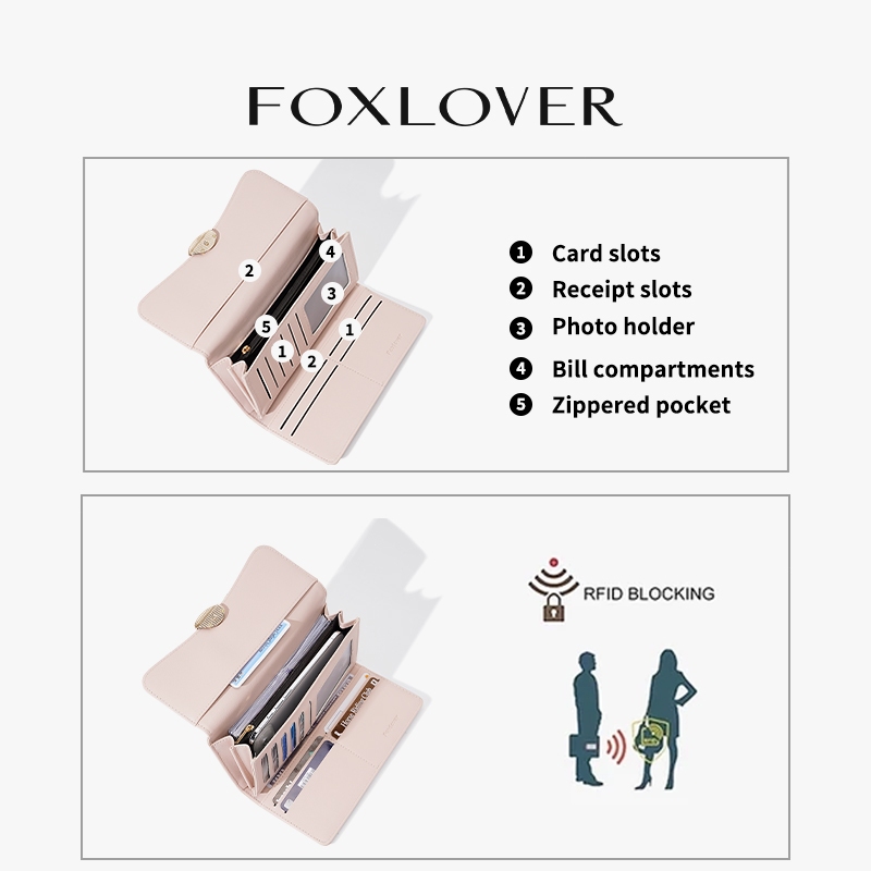 FOXLOVER محفظة نسائية طويلة 7 بطاقات — صورة 5