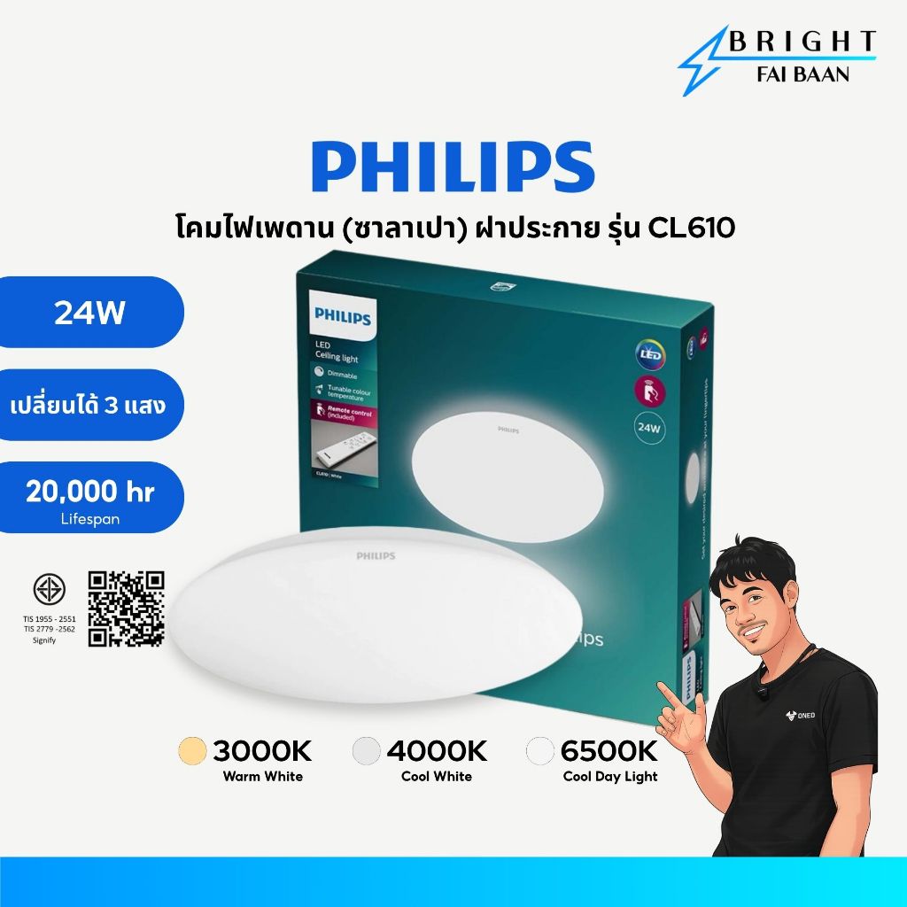 PHILIPS โคมไฟเพดาน(ซาลาเปา) ฝาประกาย LED 24W ฟิลิปส์ รุ่น CL610 Sparkle