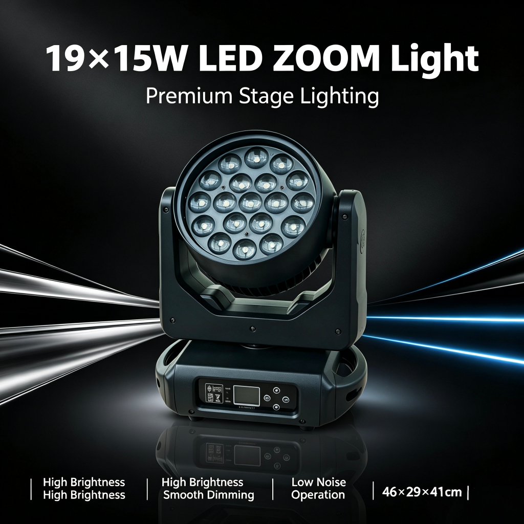 19×15W RGBW LED Zoom Moving Head Wash Light With LED Ring, DMX512 Stage Beam Light for DJ Disco Club Party Wedding Theat