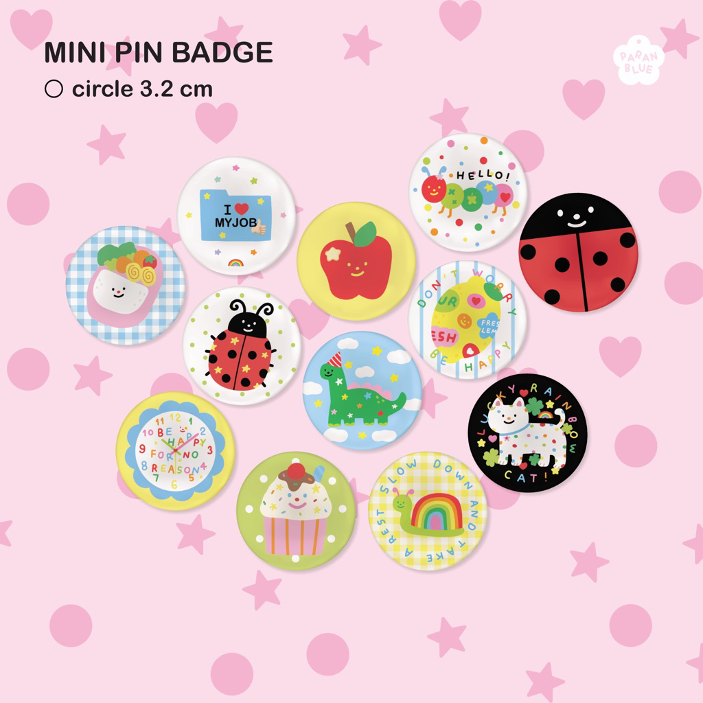 Mini pin badge เข็มกลัดจิ๋ว 3.2 cm สีสดใส น่ารัก🍎🐛🫧 ติดกระเป๋า หมวก เสื้อผ้า⭐️