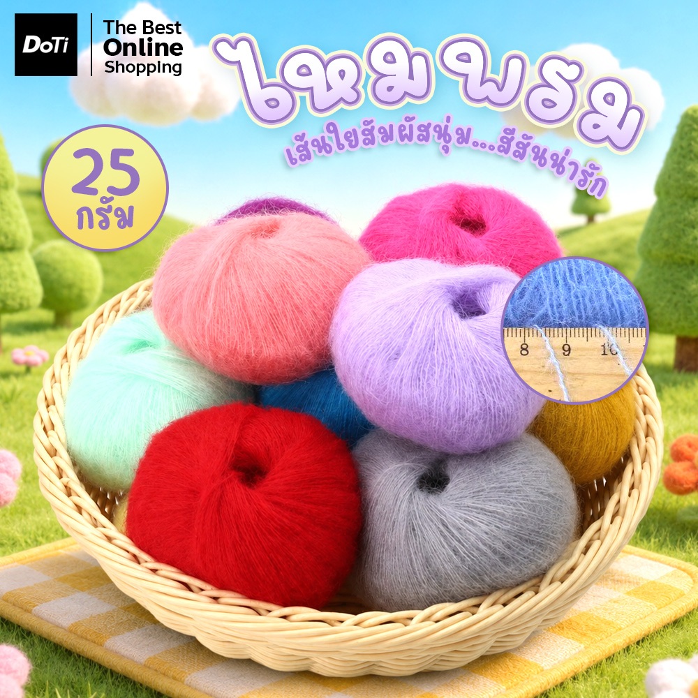 doti ไหมพรมโมแฮร์ Diamond Mohair นุ่มฟู สบายผิว มีให้เลือกหลายสี เหมาะสำหรับงานถักแฟชั่น