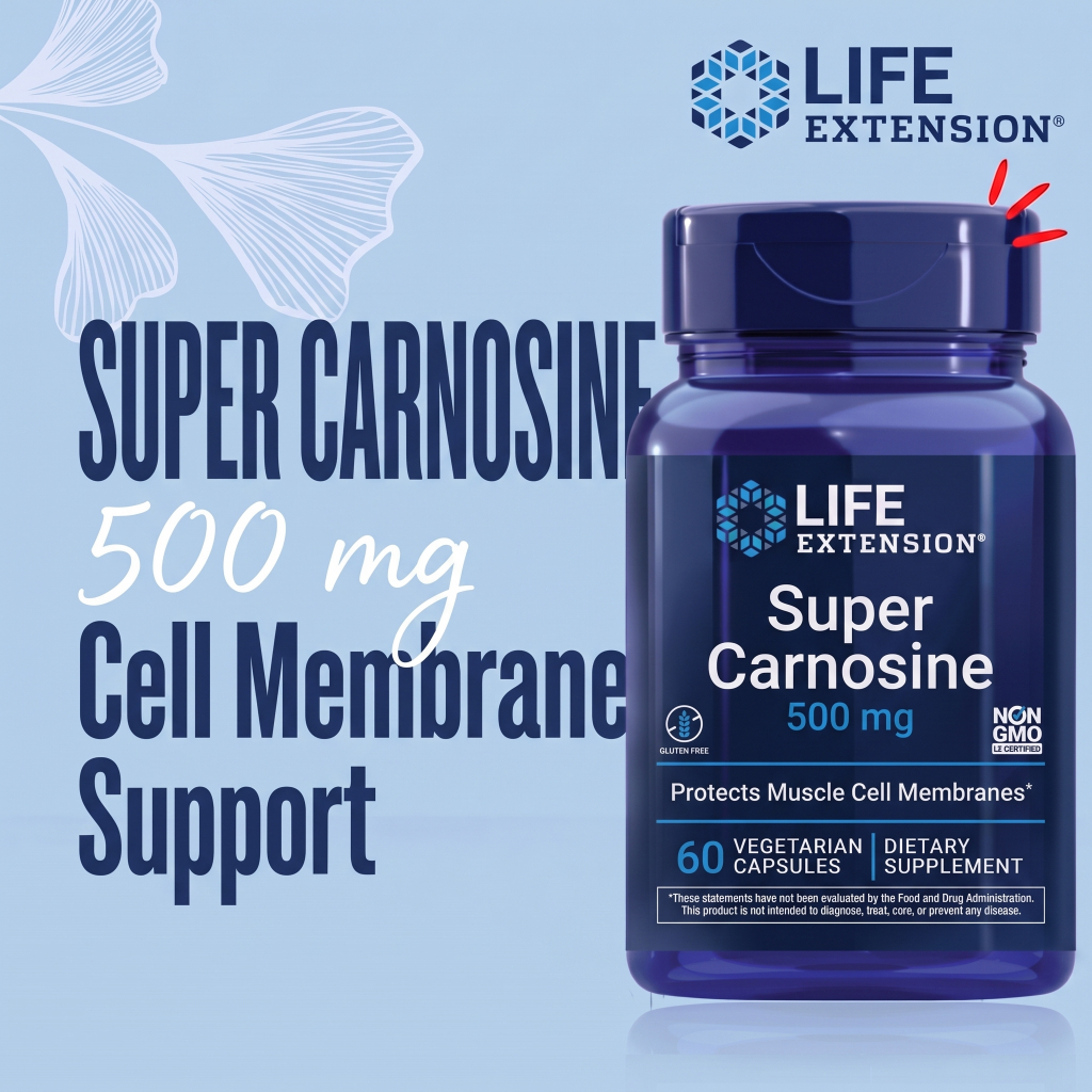 Life Extension Super Carnosine มี L-carnosine Luteolin วิตามิน B1 เสริมสร้างกล้ามเนื้อ ฟื้นตัว หัวใจ