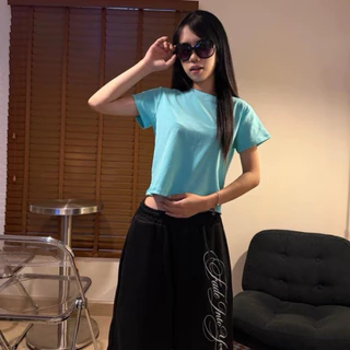 (Zanvistee)เสื้อครอปสีพื้น ผ้ายูนิโคล่ 7 ไซต์ ( Baby tee เสื้อครอป Y2K )