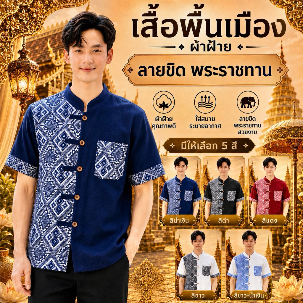 เสื้อผู้ชายลายขิด แต่งครึ่ง ใส่ได้ทุกโอกาส