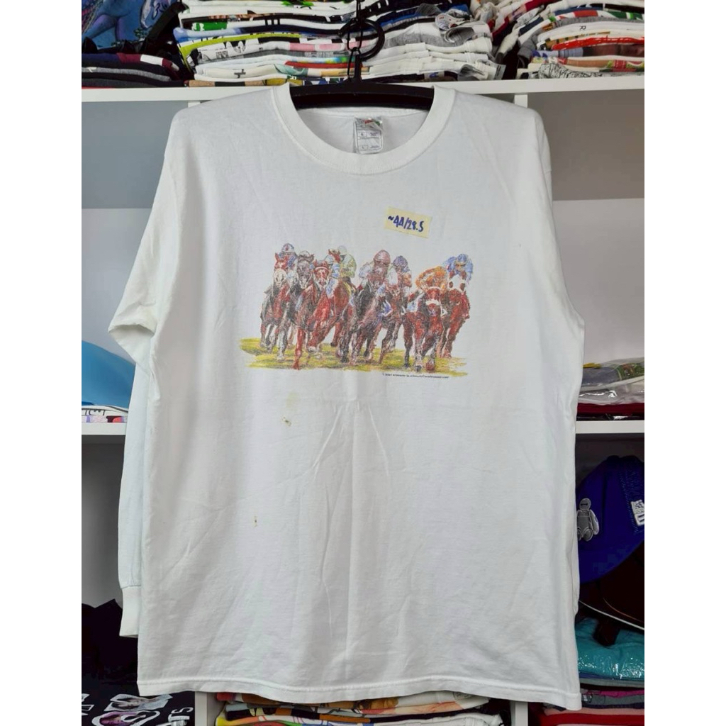 เสื้อ Vintage 90’s Horse Racing แขนยาว แขนจั๊ม (L) ป้าย FRUIT
