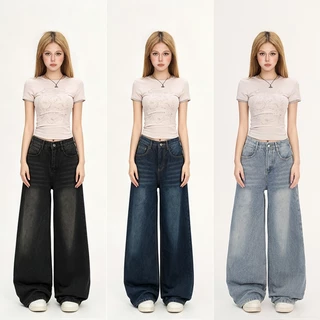 HELLDUL N9901 กางเกงยีนส์ผู้หญิง เอวสูง ทรงลิซ่า พรางพุง ยกสะโพก ใส่สบาย พร้อมส่ง S‑4XL