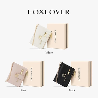 FOXLOVER กระเป๋าสตางค์สตรี แบบสั้น มีสายโซ่ 13 ช่องใส่บัตร สไตล์แฟชั่นทันสมัย มาพร้อมถุงของขวัญ