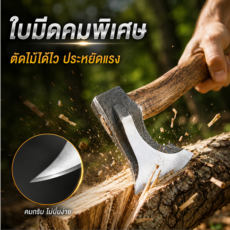 ขวานด้ามยาวกลางแจ้ง ขวานมือสับไม้ ขวานกระดูก ตีขวานงานไม้ ขวาน กลางแจ้งปลอมตีหนึ่ง  พร้อมใช่งานเหมาะสำหรับฟันต้นไม้