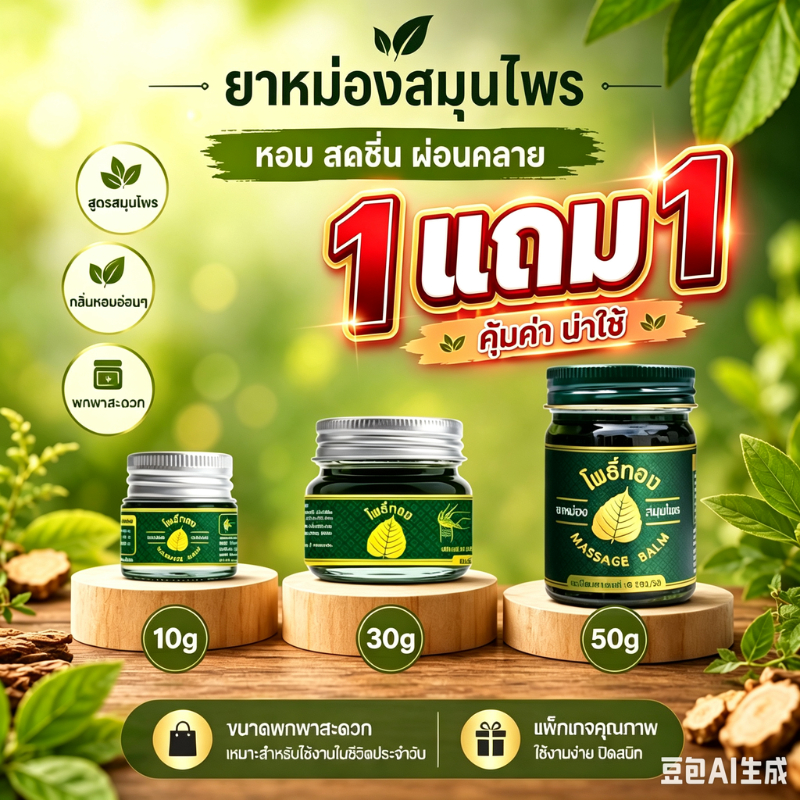 ซื้อ 1แถม 1 ยาหม่องโพธิ์ทอง GreenHerbโพธิ์ทอง กลิ่นหอมสดชื่น ใช้งานได้ทุกวัน ขนาดพกพาได้