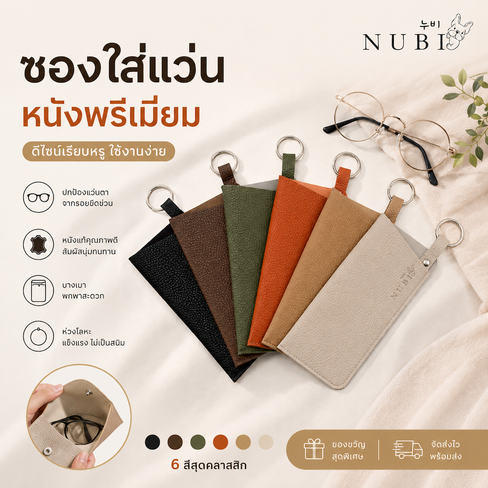 NUBI ซองใส่แว่นหนัง  สไตล์เกาหลี ซองแว่นหนัง สัมผัสนุ่ม ดีไซน์มินิมอล