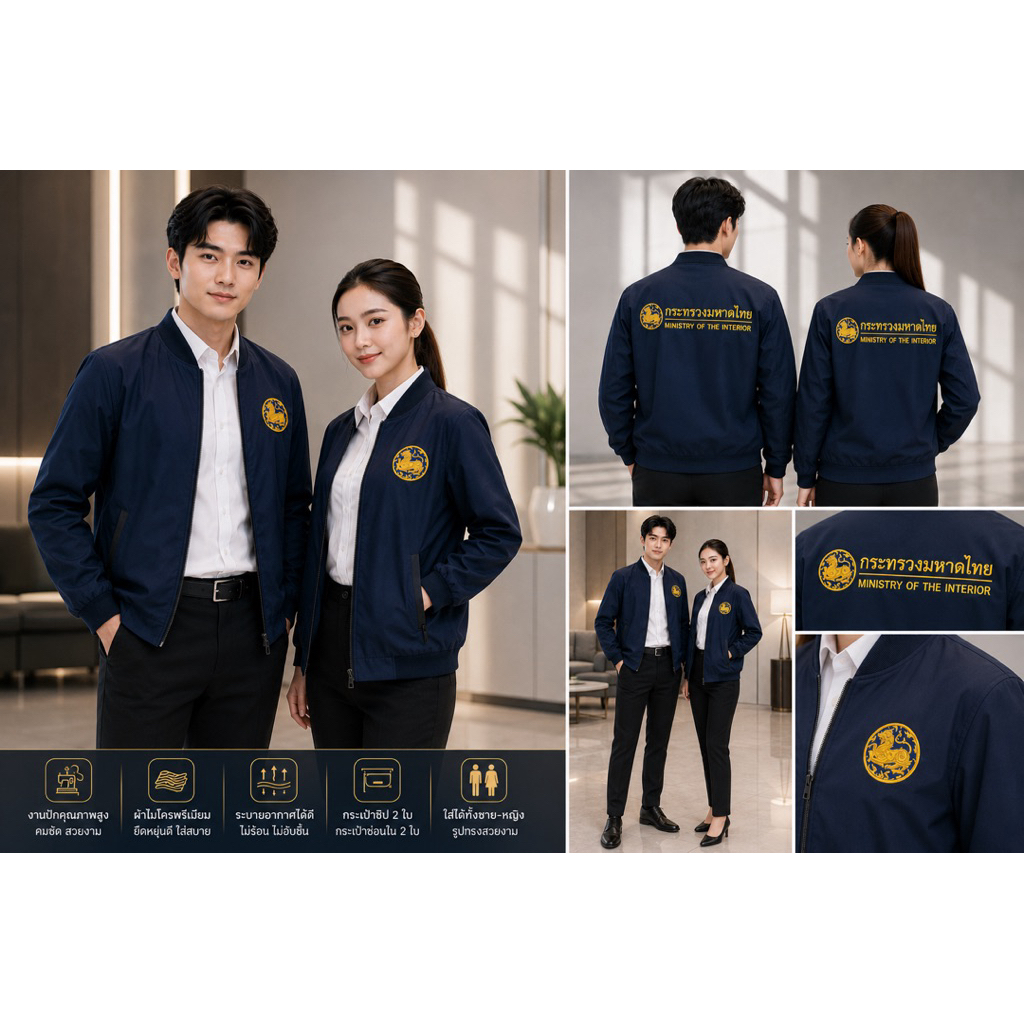 เสื้อแจ๊กเก็ตปักตรากระทรวงมหาดไทย(หน้า/หลัง)