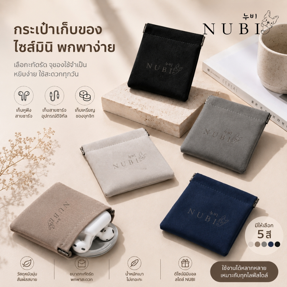 Nubi ร้านไทย พร้อมส่ง กระเป๋าใส่หูฟัง ซองใส่หูฟัง ซองแอร์พอด กระเป๋าใส่ลิปสติก สไตล์เกาหลี น่ารัก นุ่มนิ่ม ผลิตจากหนังPU