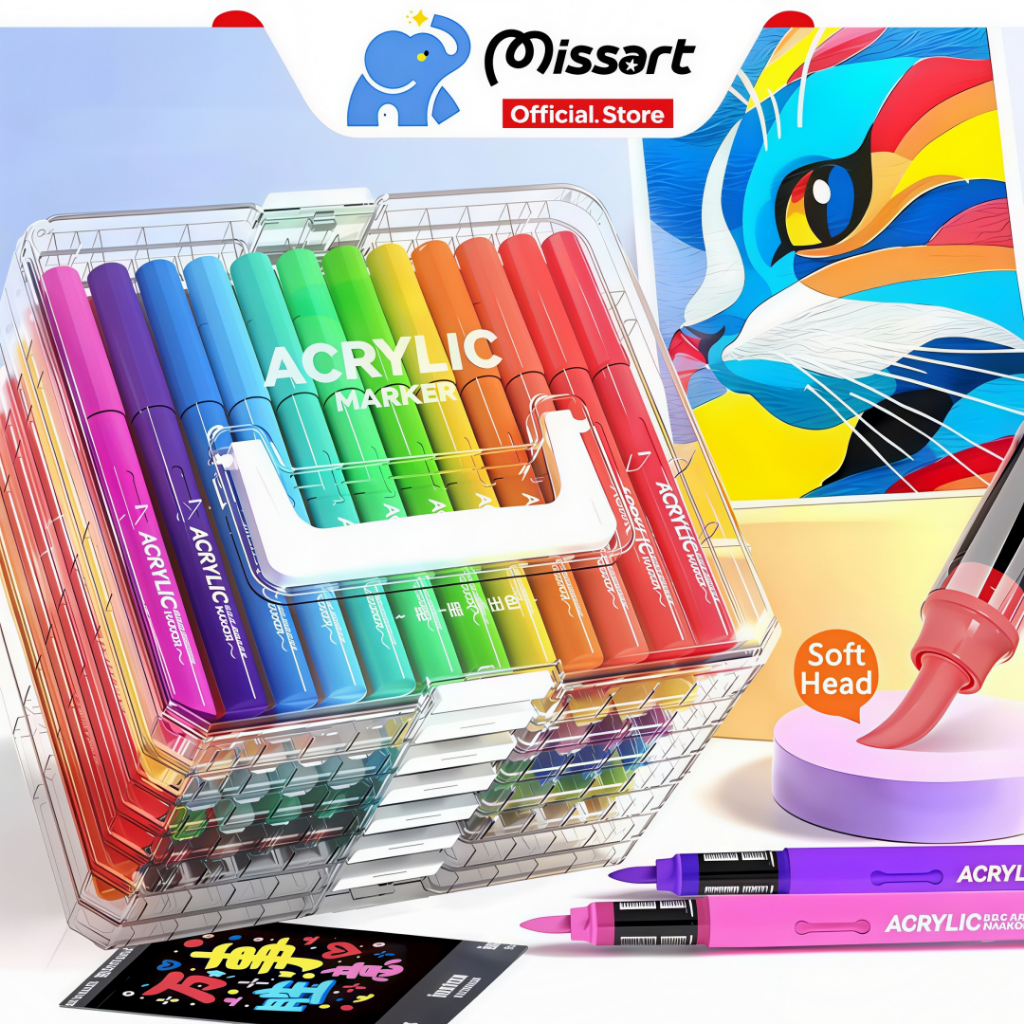 ปากกาอะคริลิค ด้ามสี ปากกามาร์คเกอร์อะคริลิค สีสด ปกปิดดี ปากกาเพ้นท์ DIY ปากกาเมจิก 48สี พร้อมกล่องเก็บ ปากกาสี สีเมจิก