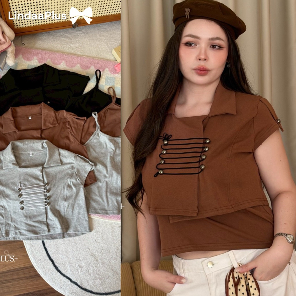 LindaaPlus-- เซ็ต2ชิ้น เสื้อสายเดี่ยว + เสื้อคลุม ⋆˚ʚɞ ดีเทลเสื้อตัวนอกแต่งเชือกที่อก ใส่คู่กับสายเดี่ยวแมทไว้ให้เข้ากัน