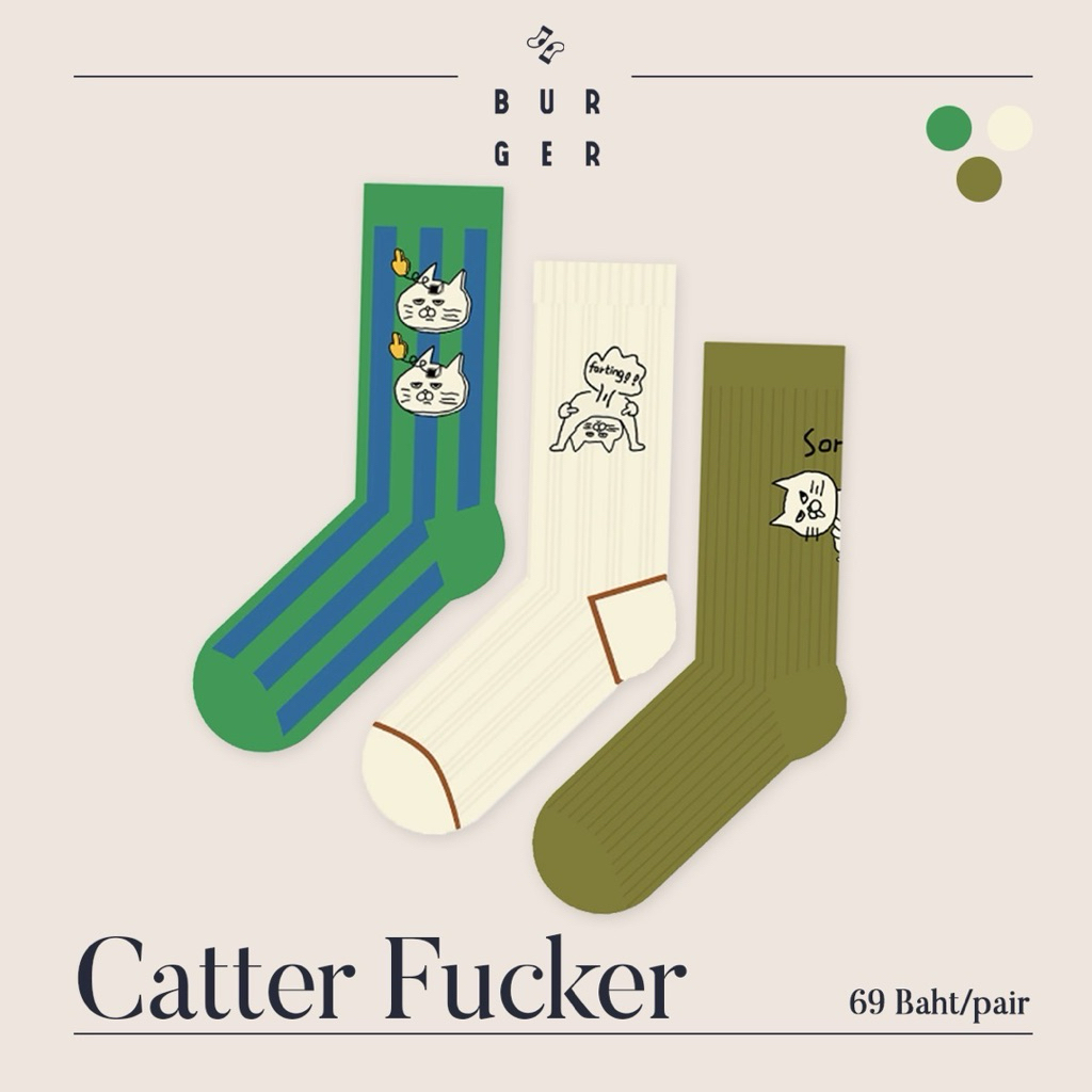 Catter F**ker ถุงเท้าแฟชั่นครึ่งแข้ง ลายน้อนแมวสุดกวน ราคาถูก คุณภาพดี พรีเมี่ยม