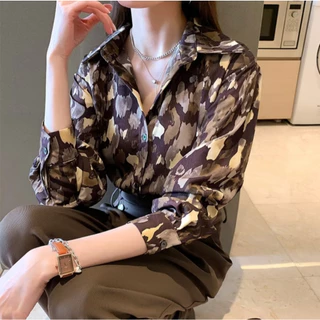เสื้อเชิ้ตผู้หญิงแขนยาว ผ้าไหมอิตาลี ลายเสือ ลายวัว ลายม้าลาย ทรงโอเวอร์ไซซ์ ใส่ทำงาน ใส่เที่ยว แฟชั่นเกาหลี