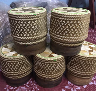 กระติบข้าวเหนียวทรงกระบอกลายหัวใจขนาด7นิ้วทรงดั้งเดิมทรงสวย