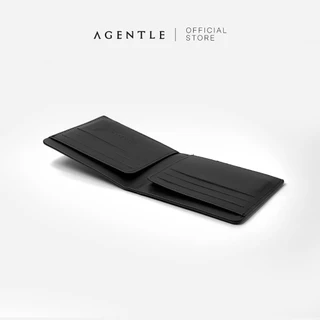 AGENTLE MAGNETO กระเป๋าสตางค์ผู้ชาย [ปิดแม่เหล็กซ่อน] หนังวัวแท้ [Topgrain] ผิวเรียบ สีดำ (4บัตร*)