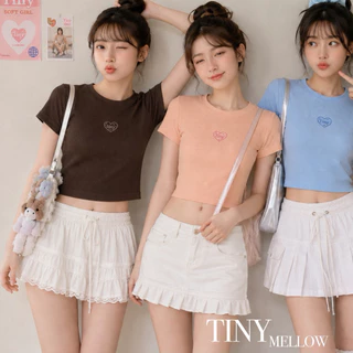 BABY TEE - เสื้อยืด เสื้อครอปเบบี้ที ปักลายโลโก้ ผ้ายืดหยุ่นใส่สบาย - (baby tee)
