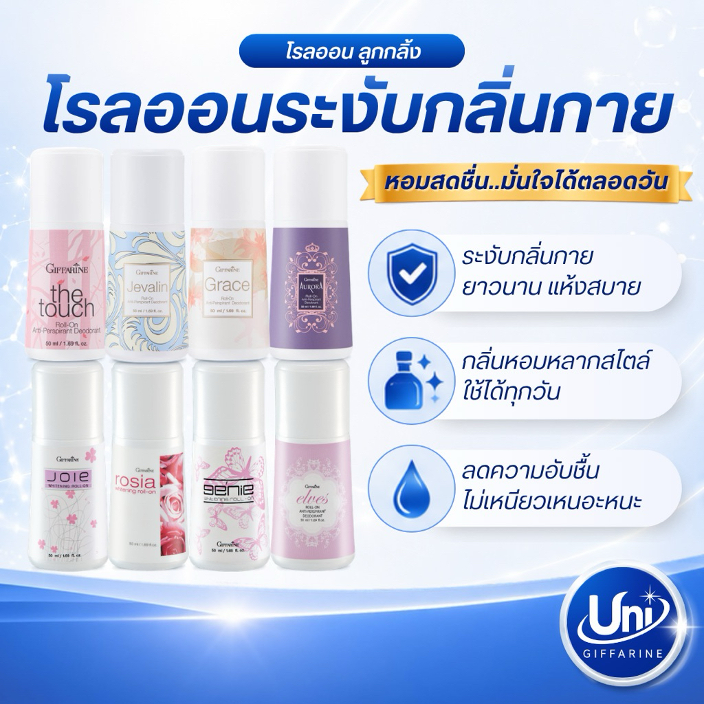 โรลออน ระงับกลิ่นกาย สำหรับผู้ชาย กิฟฟารีน ไม่ทิ้งคราบเหงื่อ ลดปริมาณกลิ่นเหงื่อ พร้อมด้วยกลิ่นหอมหลากหลาย