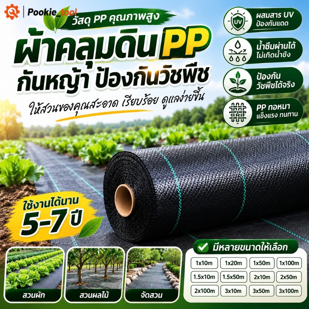 พร้อมส่ง ผ้าคลุมดินกันหญ้า 20-100 ม. ผ้าคลุมวัชพืช พลาสติกคลุมหญ้า หนา ทนแดด ลดหญ้า ประหยัดแรง เหมาะงานสวนและฟาร์ม