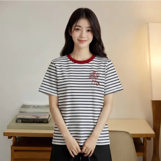 Glucoat | [A835/A836] เสื้อยืดแขนสั้นลายทางสีกรม/สีแดง ปัก glucoat