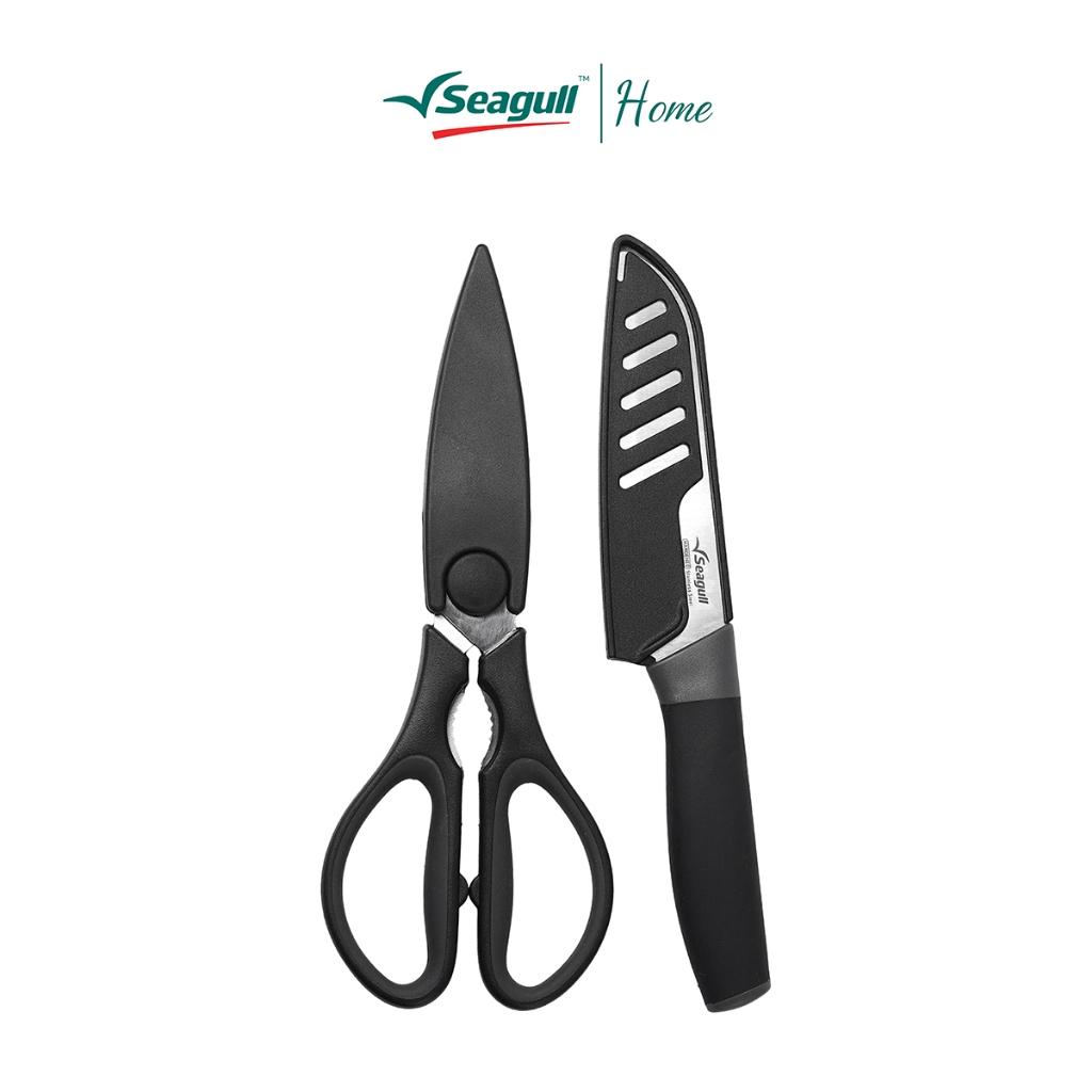 Seagull ชุดมีดครัว 4.5นิ้ว และกรรไกรครัว 8นิ้ว พร้อมปลอก รุ่น อีซี่ Easy Santoku Knife and Kitchen Scissors with Sheath